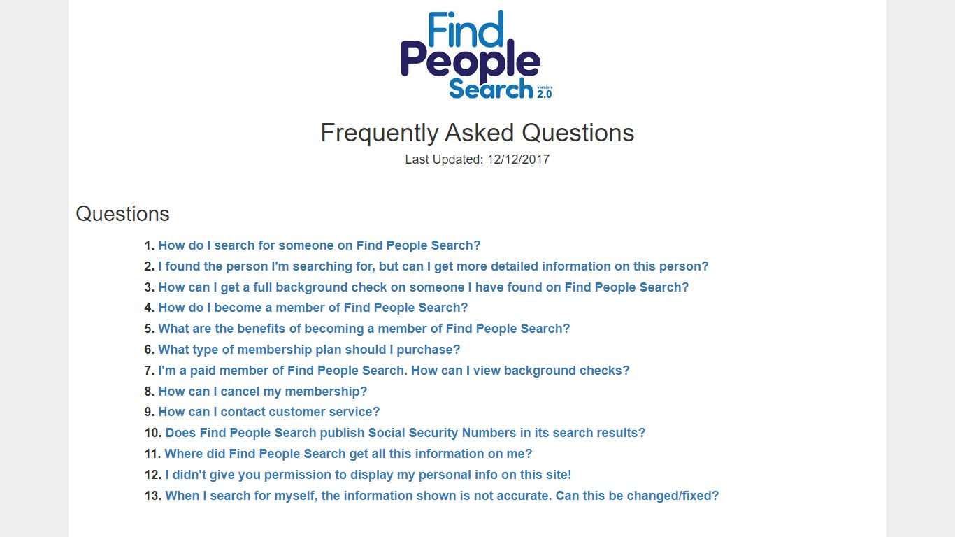 Find People Search - Customer Service